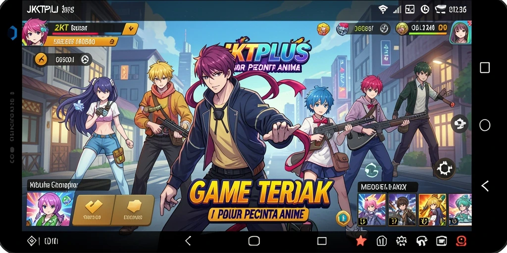 Screenshot gameplay JKTPLUS dengan karakter Anime yang beraksi.