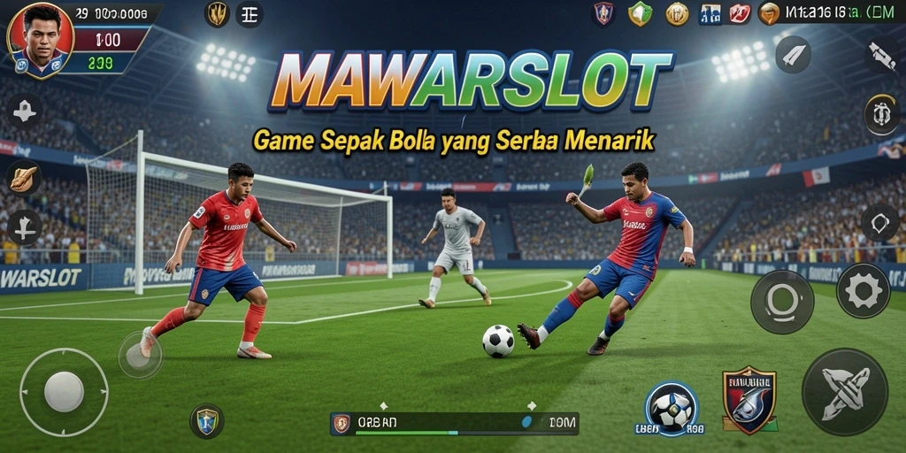 Tangkapan layar game MAWARSLOT menampilkan aksi menegangkan dalam pertandingan sepak bola.