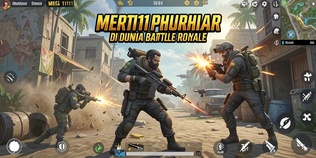 Tangkapan layar MEGA111 menampilkan aksi pertempuran Battle Royale yang intens.