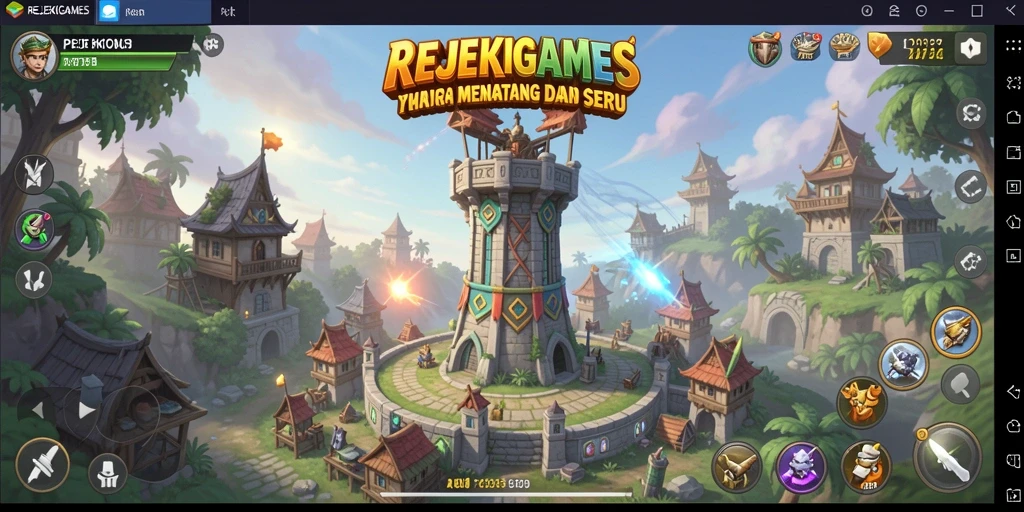 Tampilan gameplay menara yang dinamis dan menantang dari REJEKIGAMES.