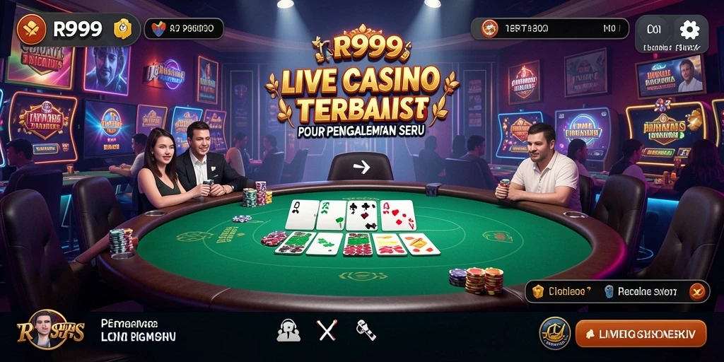 Screenshot dari permainan Live Casino RR999 menunjukkan dealer dan meja permainan.