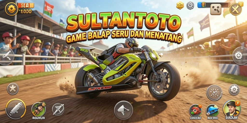 Screenshot gameplay SULTANTOTO yang menampilkan momen balap seru di trek.